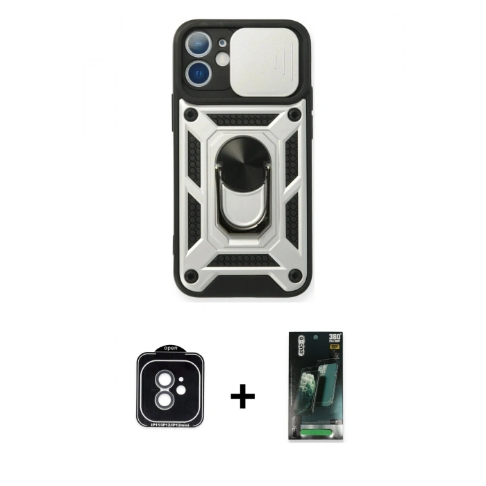 MARSİLYAN™- iPhone 11 Kılıf Ahenk Klasik - Şeffaf 360 Full Body Arka Koruyucu + PVD Metal Kamera Lens - YL