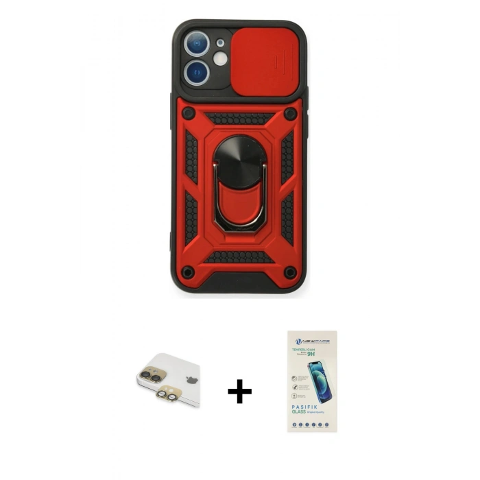 MARSİLYAN™- iPhone 11 Kılıf Ahenk Klasik - Şeffaf Pasifik Cam Ekran Koruyucu + Pers Alüminyum Kamera Lens - GD