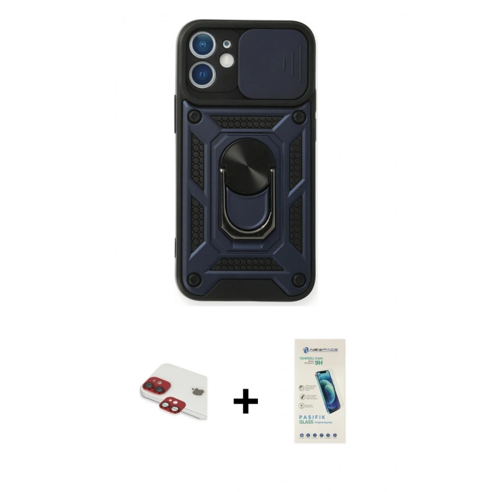 MARSİLYAN™- iPhone 11 Kılıf Ahenk Klasik - Şeffaf Pasifik Cam Ekran Koruyucu + Pers Alüminyum Kamera Lens - KI