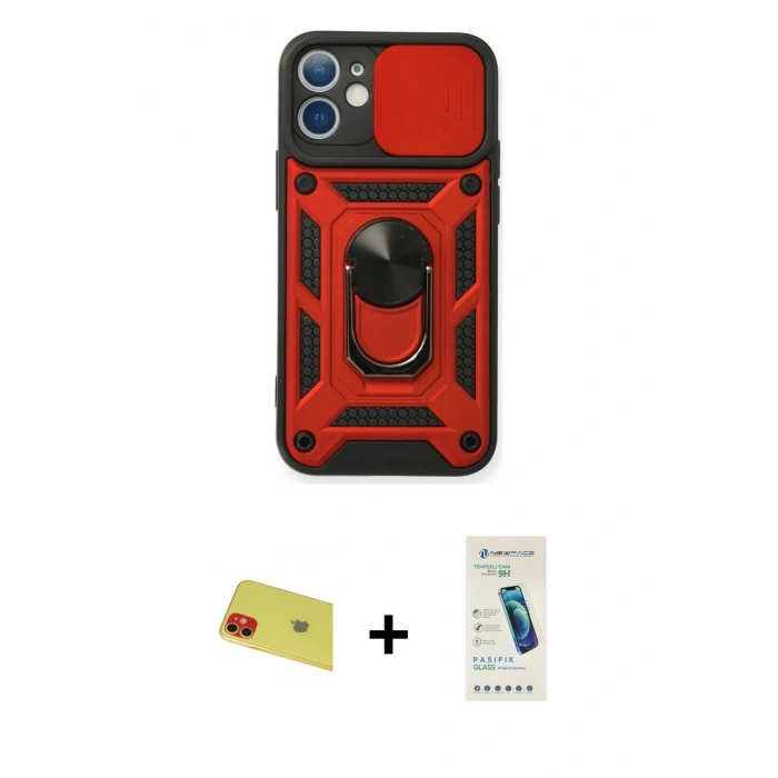 MARSİLYAN™- iPhone 11 Kılıf Ahenk Klasik - Şeffaf Pasifik Cam Ekran Koruyucu + Rainbow Kamera Lens Koruma Cam - KI