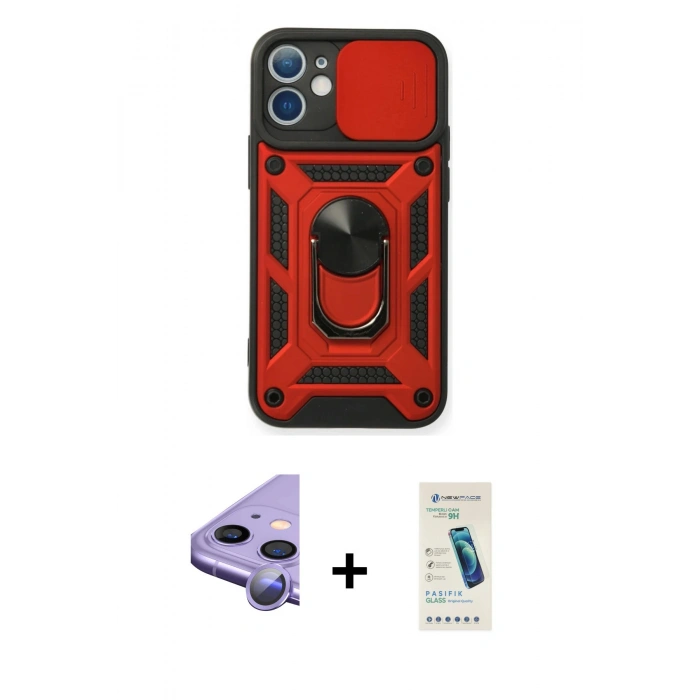 MARSİLYAN™- iPhone 11 Kılıf Ahenk Klasik - Şeffaf Pasifik Cam Ekran Koruyucu + Raze Metal Kamera Lens - MR