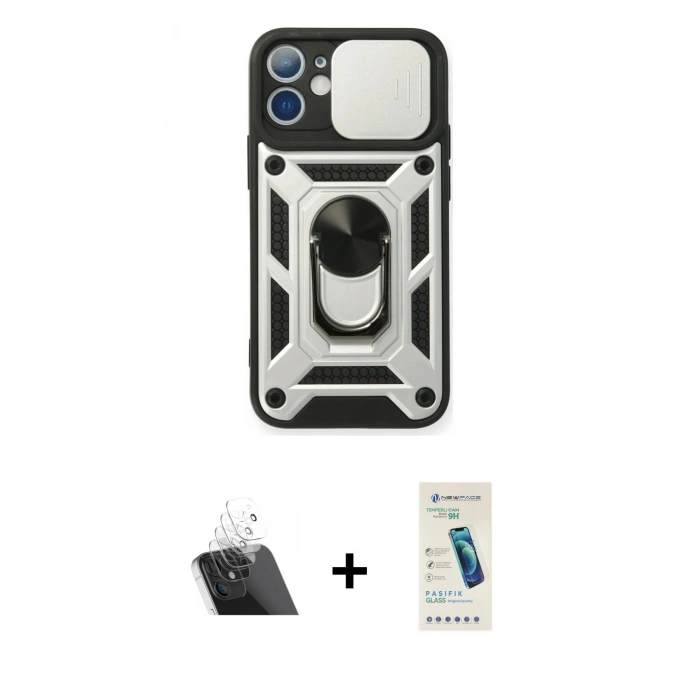 MARSİLYAN™- iPhone 11 Kılıf Ahenk Klasik - Şeffaf Pasifik Cam Ekran Koruyucu + Kamera Lens Koruma Cam - SF