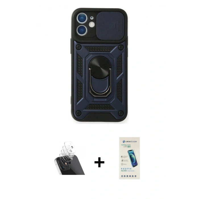 MARSİLYAN™- iPhone 11 Kılıf Ahenk Klasik - Şeffaf Pasifik Cam Ekran Koruyucu + Kamera Lens Koruma Cam - SF