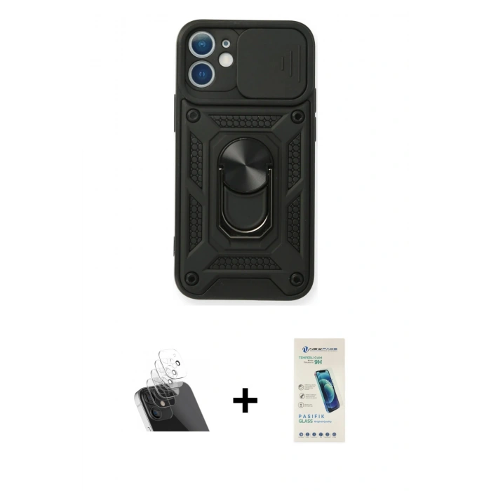 MARSİLYAN™- iPhone 11 Kılıf Ahenk Klasik - Şeffaf Pasifik Cam Ekran Koruyucu + Kamera Lens Koruma Cam - SF