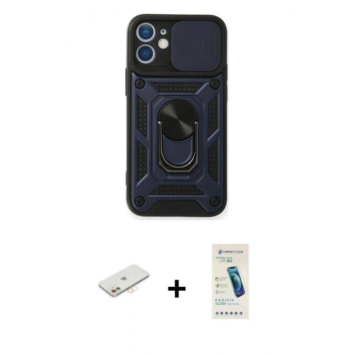 MARSİLYAN™- iPhone 11 Kılıf Ahenk Klasik - Şeffaf Pasifik Cam Ekran Koruyucu + Renkli Kamera Lens Koruma Cam - YL