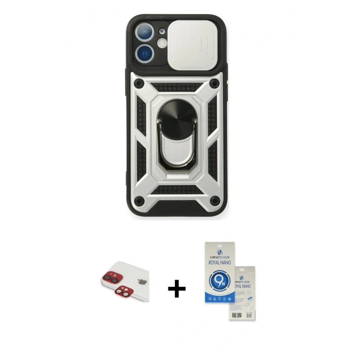 MARSİLYAN™- iPhone 11 Kılıf Ahenk Klasik - Şeffaf Royal Nano Ekran Koruyucu + Pers Alüminyum Kamera Lens - KI