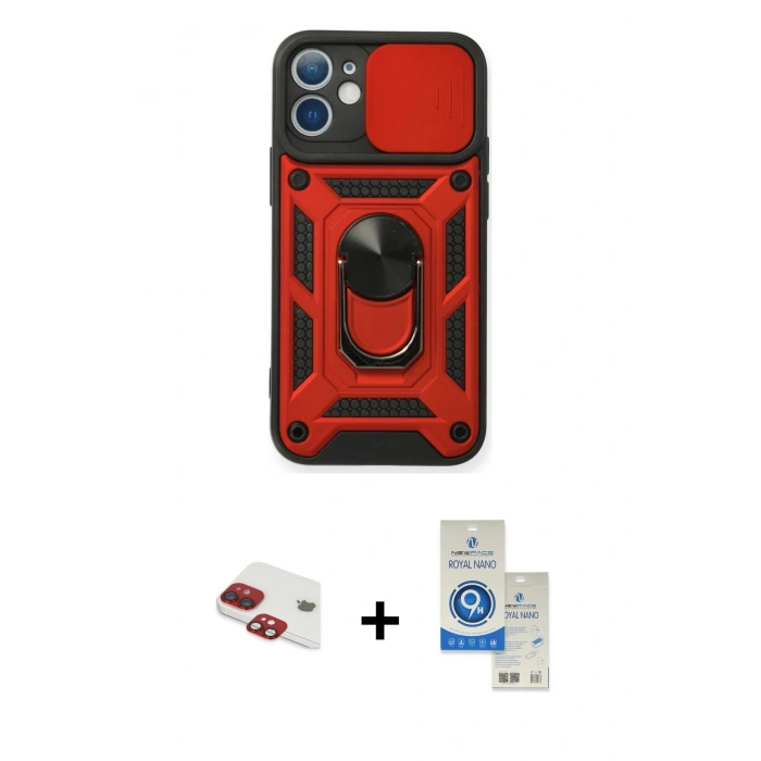 MARSİLYAN™- iPhone 11 Kılıf Ahenk Klasik - Şeffaf Royal Nano Ekran Koruyucu + Pers Alüminyum Kamera Lens - KI