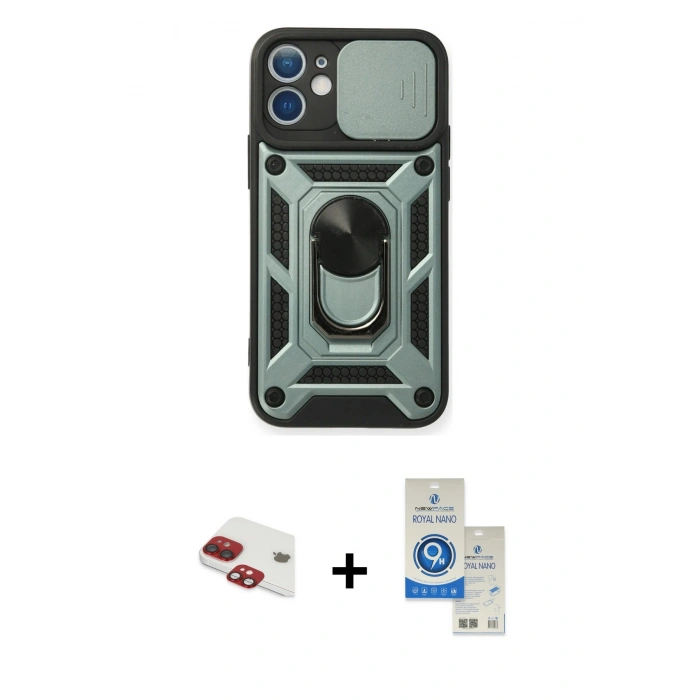 MARSİLYAN™- iPhone 11 Kılıf Ahenk Klasik - Şeffaf Royal Nano Ekran Koruyucu + Pers Alüminyum Kamera Lens - KI