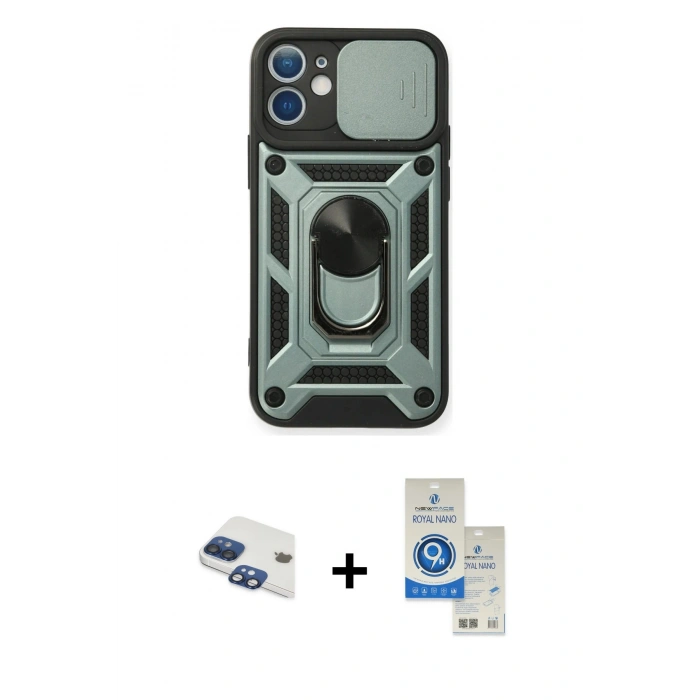 MARSİLYAN™- iPhone 11 Kılıf Ahenk Klasik - Şeffaf Royal Nano Ekran Koruyucu + Pers Alüminyum Kamera Lens - LT