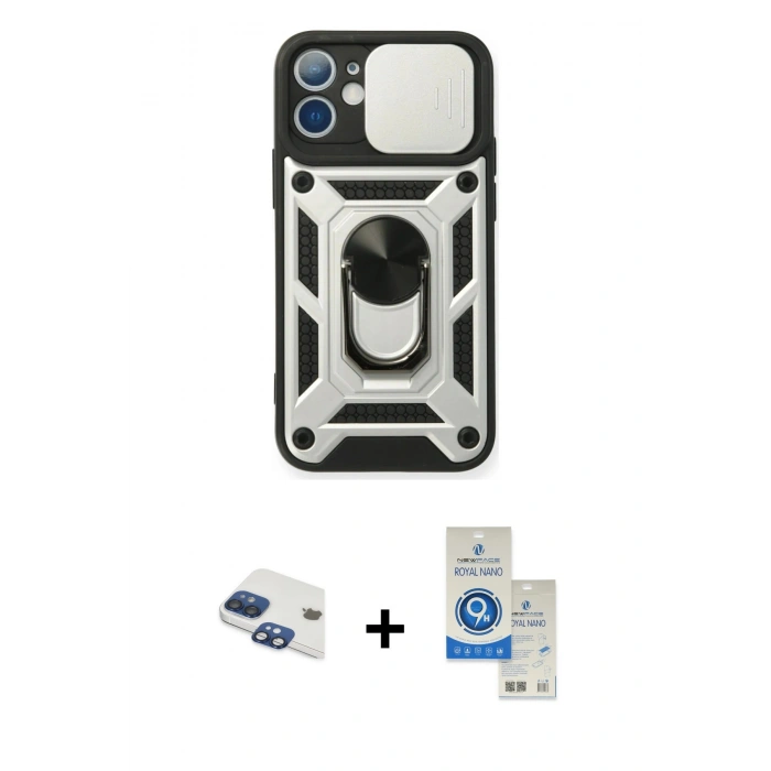 MARSİLYAN™- iPhone 11 Kılıf Ahenk Klasik - Şeffaf Royal Nano Ekran Koruyucu + Pers Alüminyum Kamera Lens - LT