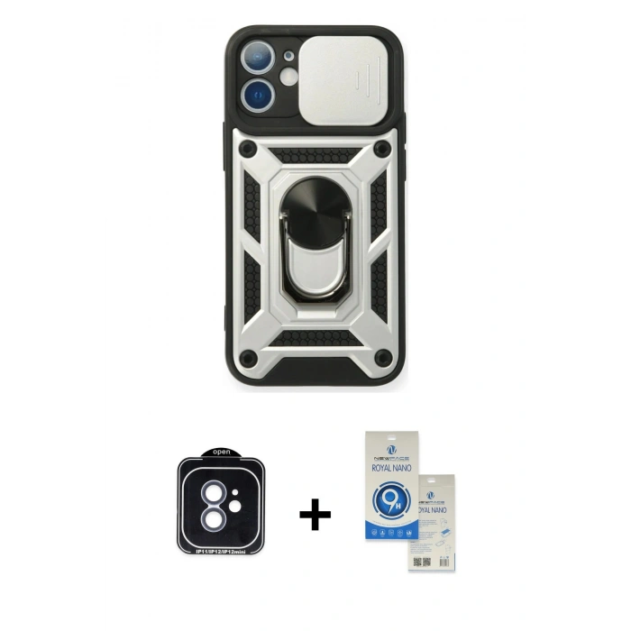 MARSİLYAN™- iPhone 11 Kılıf Ahenk Klasik - Şeffaf Royal Nano Ekran Koruyucu + PVD Metal Kamera Lens - MI