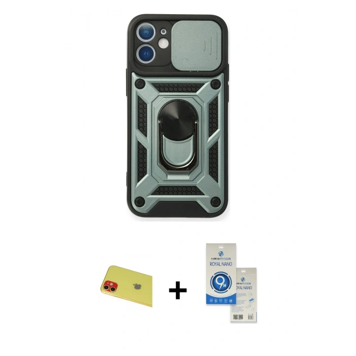 MARSİLYAN™- iPhone 11 Kılıf Ahenk Klasik - Şeffaf Royal Nano Ekran Koruyucu + Rainbow Kamera Lens Koruma Cam - KI