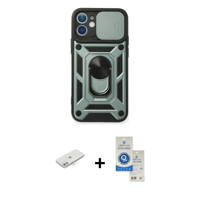 MARSİLYAN™- iPhone 11 Kılıf Ahenk Klasik - Şeffaf Royal Nano Ekran Koruyucu + Renkli Kamera Lens Koruma Cam - SI
