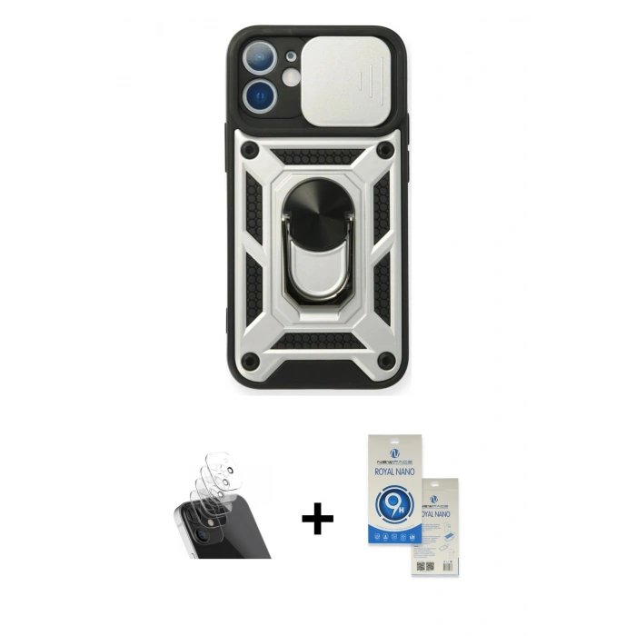 MARSİLYAN™- iPhone 11 Kılıf Ahenk Klasik - Şeffaf Royal Nano Ekran Koruyucu + Kamera Lens Koruma Cam - SF