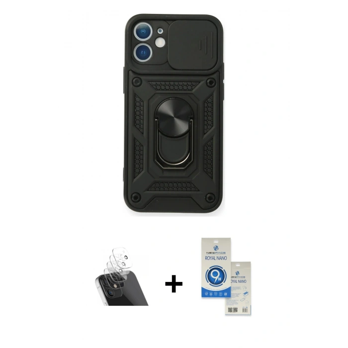 MARSİLYAN™- iPhone 11 Kılıf Ahenk Klasik - Şeffaf Royal Nano Ekran Koruyucu + Kamera Lens Koruma Cam - SF
