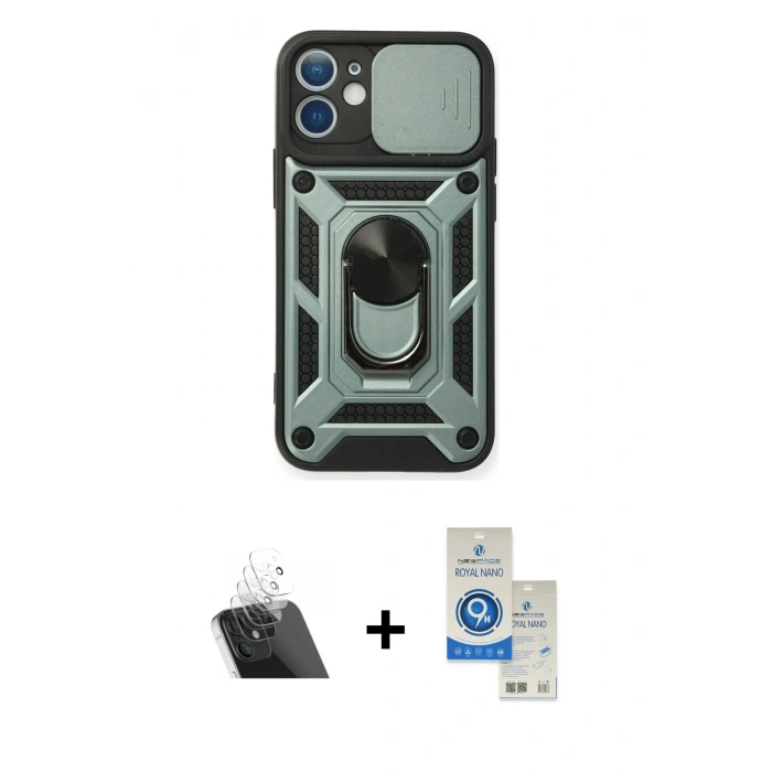 MARSİLYAN™- iPhone 11 Kılıf Ahenk Klasik - Şeffaf Royal Nano Ekran Koruyucu + Kamera Lens Koruma Cam - SF