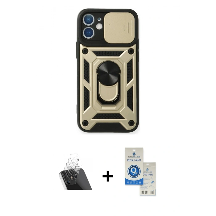 MARSİLYAN™- iPhone 11 Kılıf Ahenk Klasik - Şeffaf Royal Nano Ekran Koruyucu + Kamera Lens Koruma Cam - SF