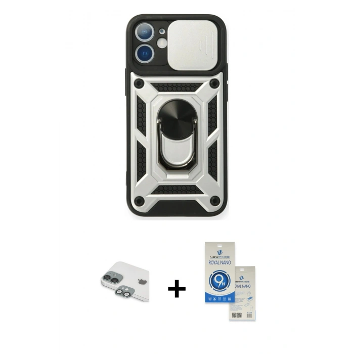 MARSİLYAN™- iPhone 11 Kılıf Ahenk Klasik - Şeffaf Royal Nano Ekran Koruyucu + Pers Alüminyum Kamera Lens - YL