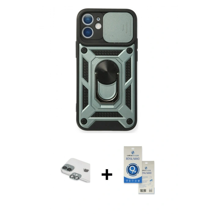 MARSİLYAN™- iPhone 11 Kılıf Ahenk Klasik - Şeffaf Royal Nano Ekran Koruyucu + Pers Alüminyum Kamera Lens - YL
