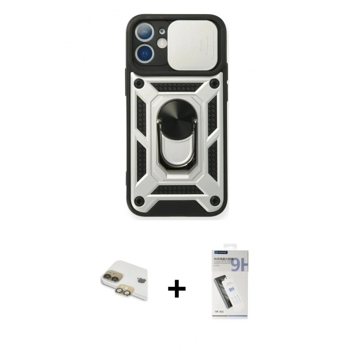 MARSİLYAN™- iPhone 11 Kılıf Ahenk Klasik - Şeffaf Uv Polymer Nano Ekran Koruyucu + Pers Alüminyum Kamera Lens - GD