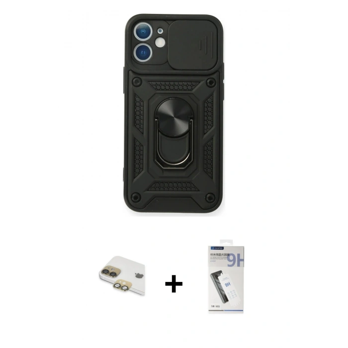 MARSİLYAN™- iPhone 11 Kılıf Ahenk Klasik - Şeffaf Uv Polymer Nano Ekran Koruyucu + Pers Alüminyum Kamera Lens - GD