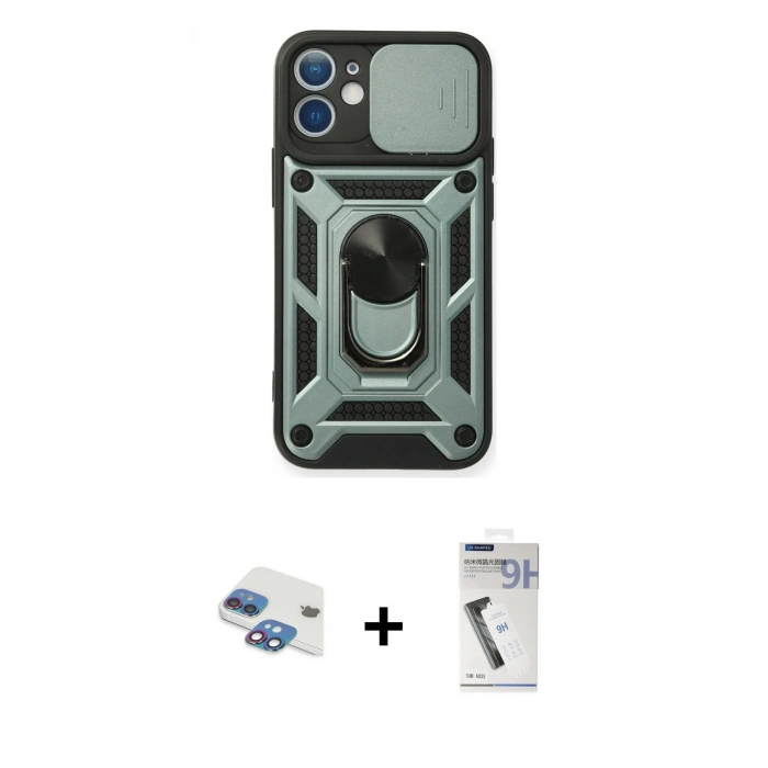 MARSİLYAN™- iPhone 11 Kılıf Ahenk Klasik - Şeffaf Uv Polymer Nano Ekran Koruyucu + Pers Alüminyum Kamera Lens - GI