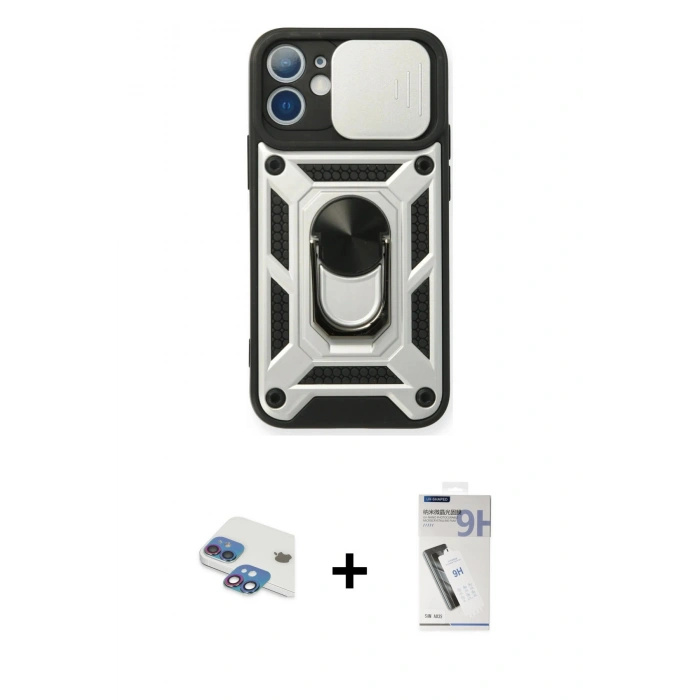 MARSİLYAN™- iPhone 11 Kılıf Ahenk Klasik - Şeffaf Uv Polymer Nano Ekran Koruyucu + Pers Alüminyum Kamera Lens - GI
