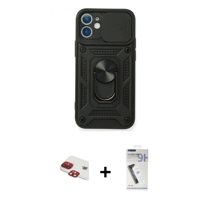 MARSİLYAN™- iPhone 11 Kılıf Ahenk Klasik - Şeffaf Uv Polymer Nano Ekran Koruyucu + Pers Alüminyum Kamera Lens - KI