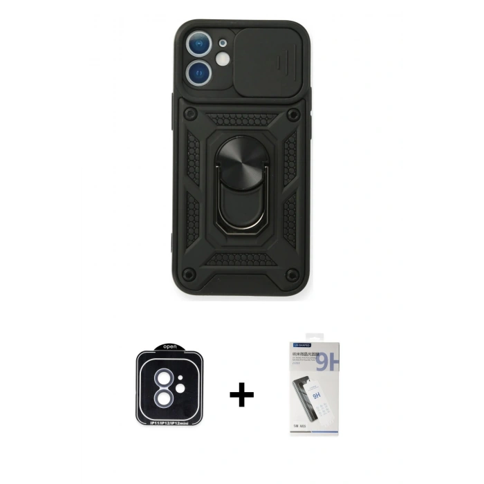 MARSİLYAN™- iPhone 11 Kılıf Ahenk Klasik - Şeffaf Uv Polymer Nano Ekran Koruyucu + PVD Metal Kamera Lens - MI