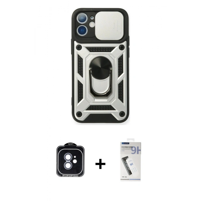 MARSİLYAN™- iPhone 11 Kılıf Ahenk Klasik - Şeffaf Uv Polymer Nano Ekran Koruyucu + PVD Metal Kamera Lens - MI
