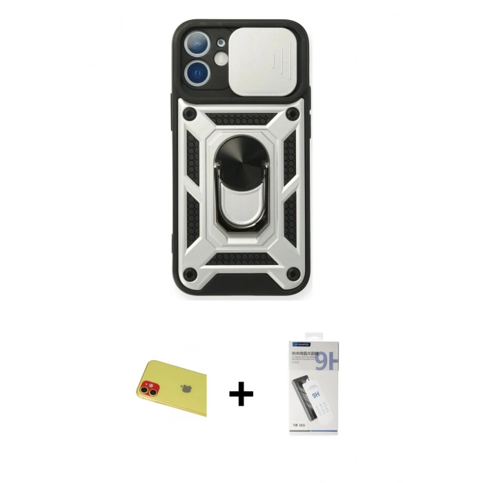 MARSİLYAN™- iPhone 11 Kılıf Ahenk Klasik - Şeffaf Uv Polymer Nano Ekran Koruyucu + Rainbow Kamera Lens Koruma Cam - KI