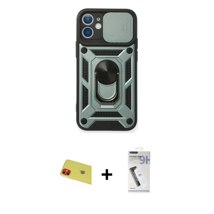 MARSİLYAN™- iPhone 11 Kılıf Ahenk Klasik - Şeffaf Uv Polymer Nano Ekran Koruyucu + Rainbow Kamera Lens Koruma Cam - KI
