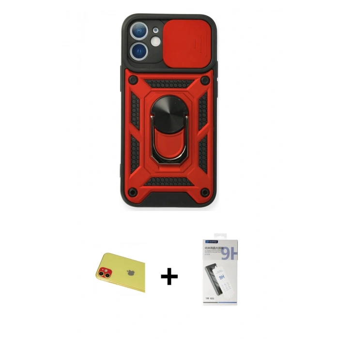 MARSİLYAN™- iPhone 11 Kılıf Ahenk Klasik - Şeffaf Uv Polymer Nano Ekran Koruyucu + Rainbow Kamera Lens Koruma Cam - KI