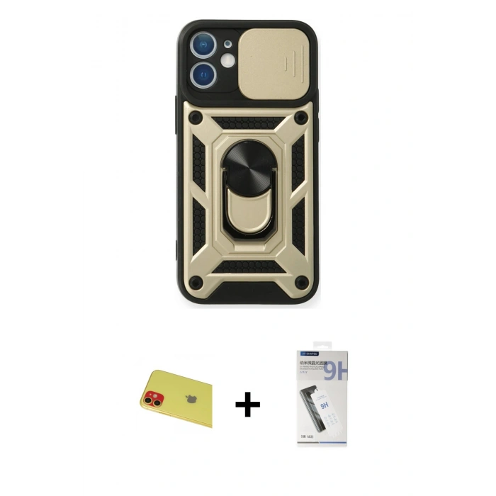 MARSİLYAN™- iPhone 11 Kılıf Ahenk Klasik - Şeffaf Uv Polymer Nano Ekran Koruyucu + Rainbow Kamera Lens Koruma Cam - KI