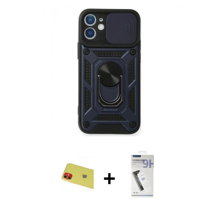 MARSİLYAN™- iPhone 11 Kılıf Ahenk Klasik - Şeffaf Uv Polymer Nano Ekran Koruyucu + Rainbow Kamera Lens Koruma Cam - KI