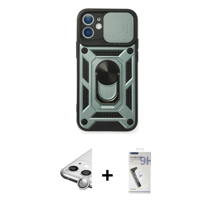 MARSİLYAN™- iPhone 11 Kılıf Ahenk Klasik - Şeffaf Uv Polymer Nano Ekran Koruyucu + Raze Metal Kamera Lens - GS
