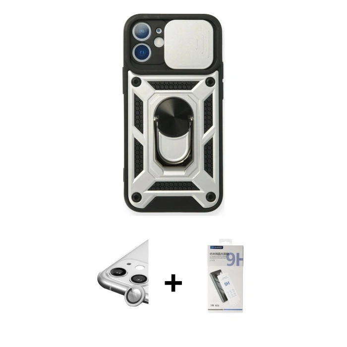 MARSİLYAN™- iPhone 11 Kılıf Ahenk Klasik - Şeffaf Uv Polymer Nano Ekran Koruyucu + Raze Metal Kamera Lens - GS