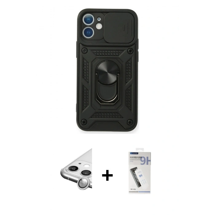 MARSİLYAN™- iPhone 11 Kılıf Ahenk Klasik - Şeffaf Uv Polymer Nano Ekran Koruyucu + Raze Metal Kamera Lens - GS