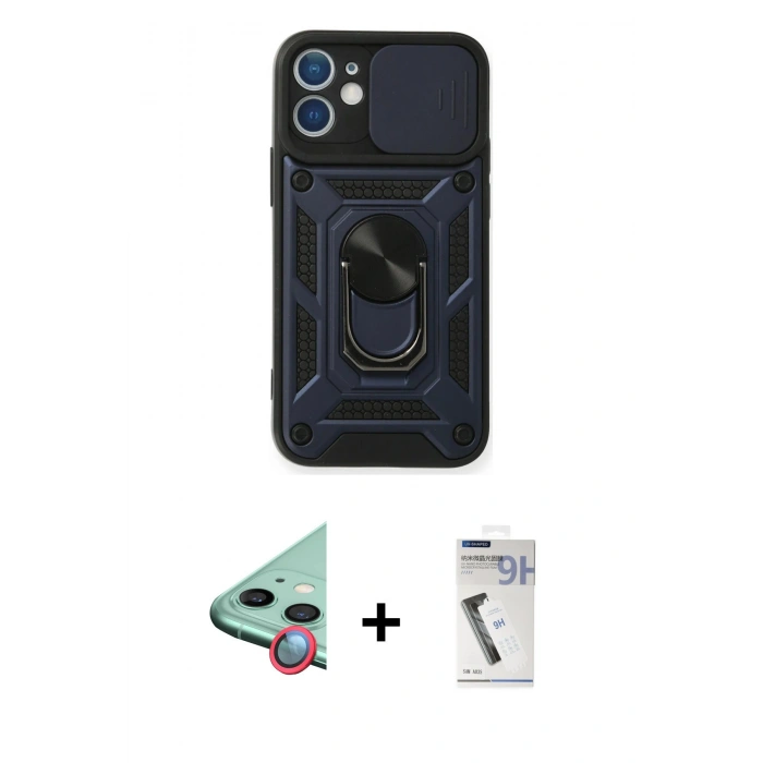 MARSİLYAN™- iPhone 11 Kılıf Ahenk Klasik - Şeffaf Uv Polymer Nano Ekran Koruyucu + Raze Metal Kamera Lens - KI
