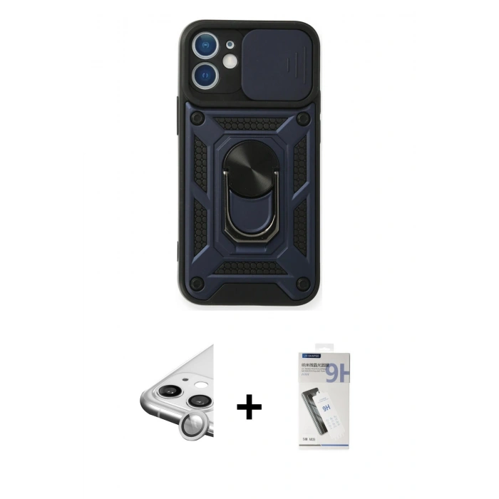 MARSİLYAN™- iPhone 11 Kılıf Ahenk Klasik - Şeffaf Uv Polymer Nano Ekran Koruyucu + Raze Metal Kamera Lens - GS