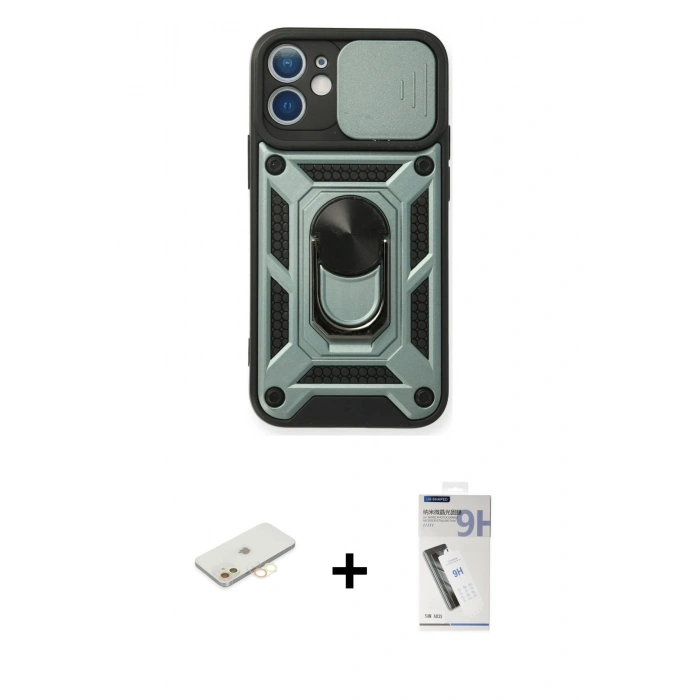 MARSİLYAN™- iPhone 11 Kılıf Ahenk Klasik - Şeffaf Uv Polymer Nano Ekran Koruyucu + Renkli Kamera Lens Koruma Cam - SI