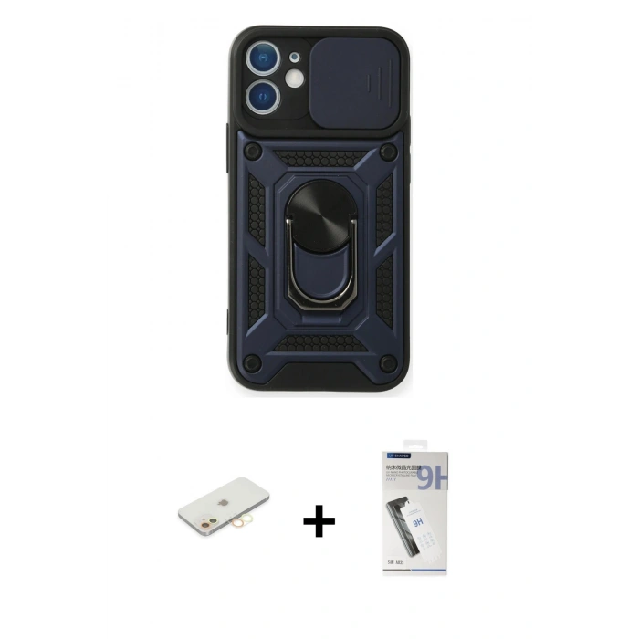 MARSİLYAN™- iPhone 11 Kılıf Ahenk Klasik - Şeffaf Uv Polymer Nano Ekran Koruyucu + Renkli Kamera Lens Koruma Cam - SI