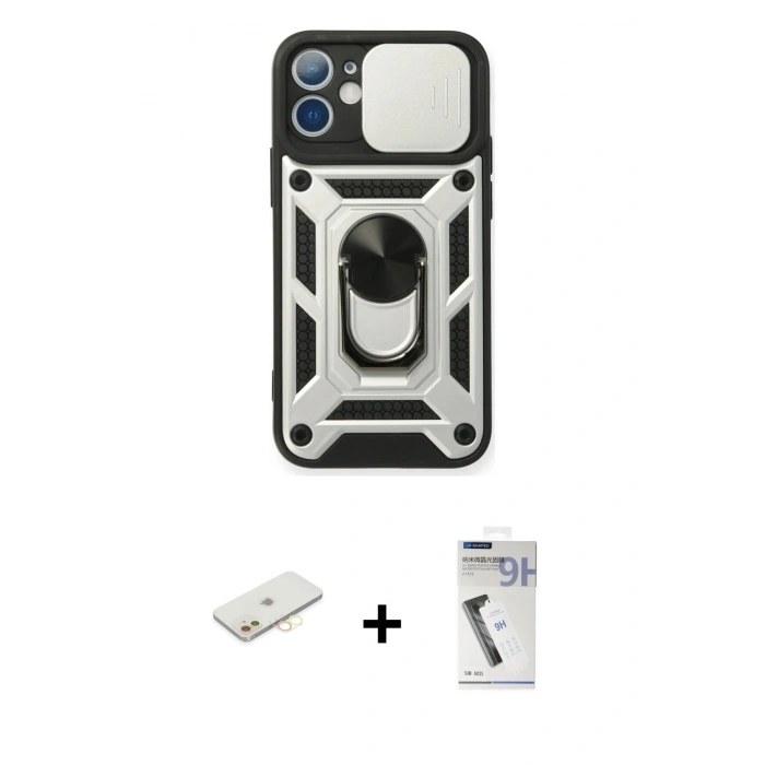 MARSİLYAN™- iPhone 11 Kılıf Ahenk Klasik - Şeffaf Uv Polymer Nano Ekran Koruyucu + Renkli Kamera Lens Koruma Cam - SI