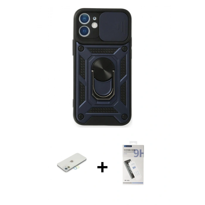 MARSİLYAN™- iPhone 11 Kılıf Ahenk Klasik - Şeffaf Uv Polymer Nano Ekran Koruyucu + Sarı Renkli Kamera Lens Koruma Cam