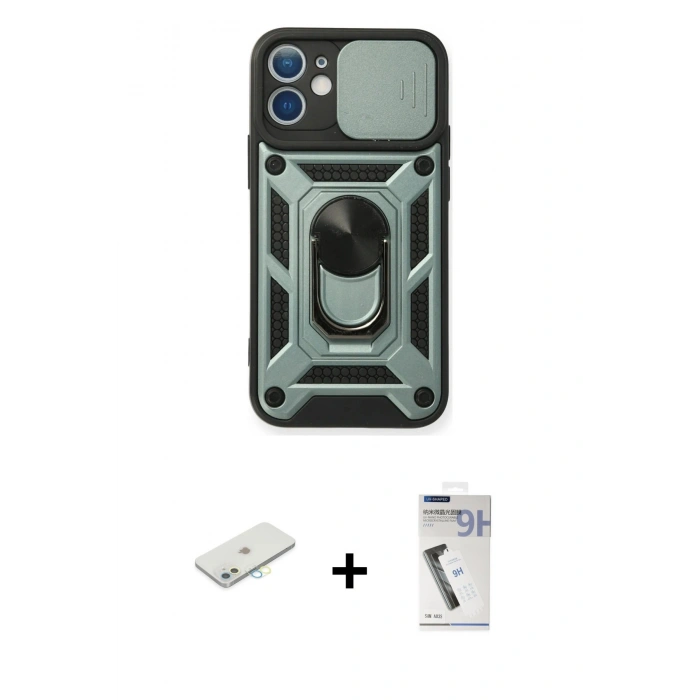 MARSİLYAN™- iPhone 11 Kılıf Ahenk Klasik - Şeffaf Uv Polymer Nano Ekran Koruyucu + Sarı Renkli Kamera Lens Koruma Cam