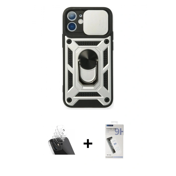 MARSİLYAN™- iPhone 11 Kılıf Ahenk Klasik - Şeffaf Uv Polymer Nano Ekran Koruyucu + Şeffaf Kamera Lens Koruma Cam