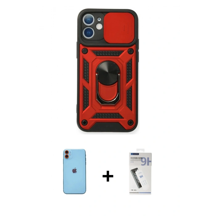 MARSİLYAN™- iPhone 11 Kılıf Ahenk Klasik - Şeffaf Uv Polymer Nano Ekran Koruyucu + Neon Fosforlu Kamera Lens - TU