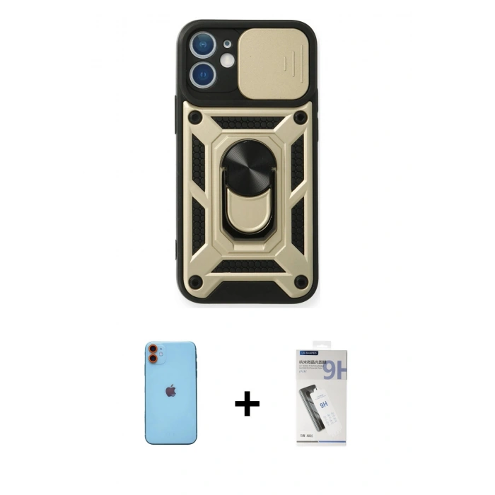 MARSİLYAN™- iPhone 11 Kılıf Ahenk Klasik - Şeffaf Uv Polymer Nano Ekran Koruyucu + Neon Fosforlu Kamera Lens - TU