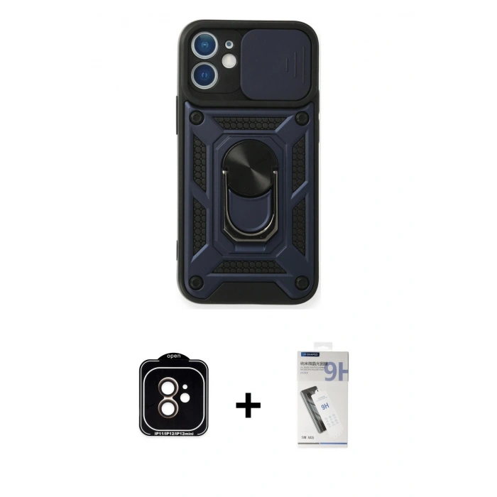MARSİLYAN™- iPhone 11 Kılıf Ahenk Klasik - Şeffaf Uv Polymer Nano Ekran Koruyucu + PVD Metal Kamera Lens - TU