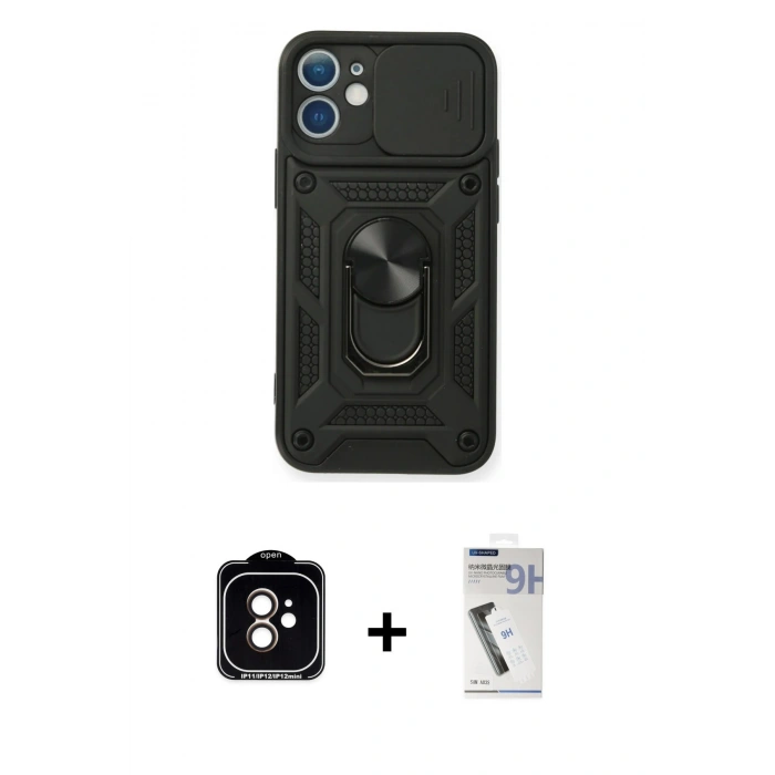 MARSİLYAN™- iPhone 11 Kılıf Ahenk Klasik - Şeffaf Uv Polymer Nano Ekran Koruyucu + PVD Metal Kamera Lens - TU